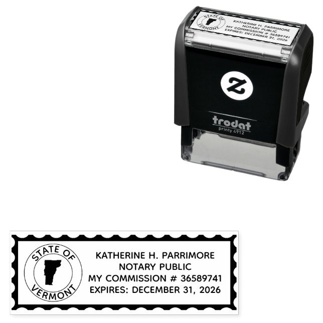 Vermont Notary Public Self Inking Rubber Stamp (In Situ)