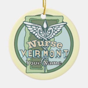 Vermont Nurse Caduceus Ceramic Ornament