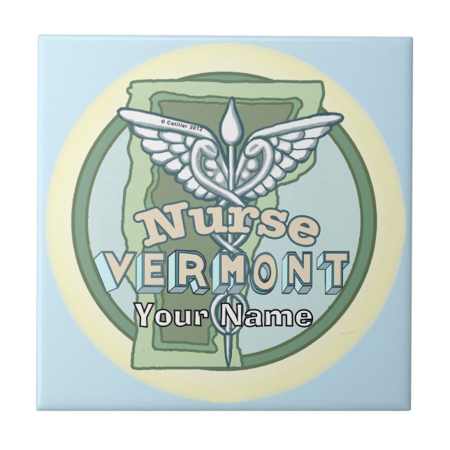 Vermont Nurse Caduceus Ceramic Tile (Front)