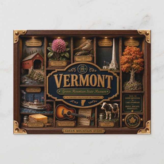 Vermont Shadow Box 3D Figurine State Postcard (Front)