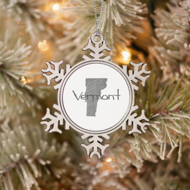Vermont Shaped grey textured chalkboard Snowflake Pewter Christmas Ornament (Tree)