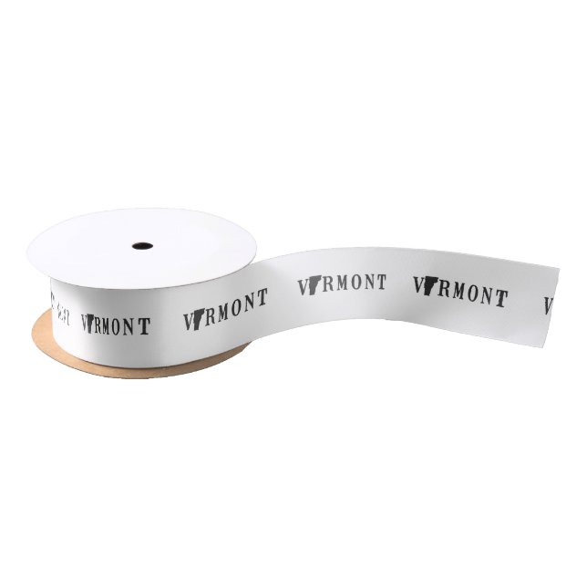 Vermont Shaped Letter Vermonter Black Word Art Satin Ribbon (Spool)