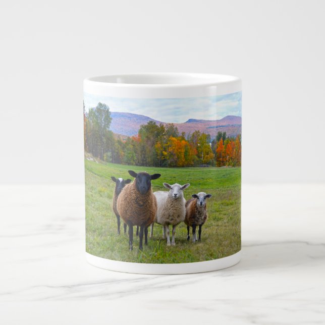 Vermont Sheep in Autumn Large Coffee Mug (Front)