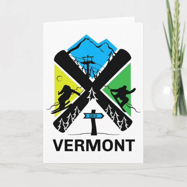 Vermont Ski T Shirt - Skiing And Snowboard Accesso Card (Front)