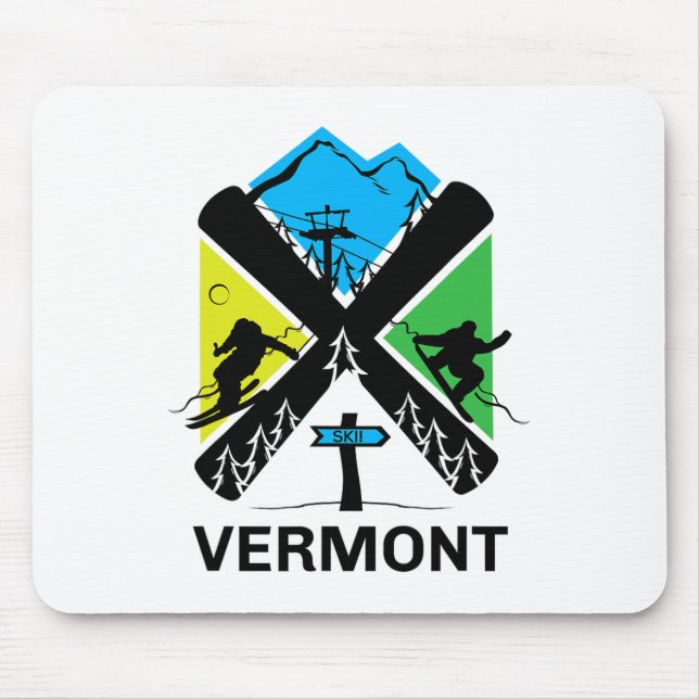 Vermont Ski T Shirt - Skiing And Snowboard Accesso Mouse Pad (Front)