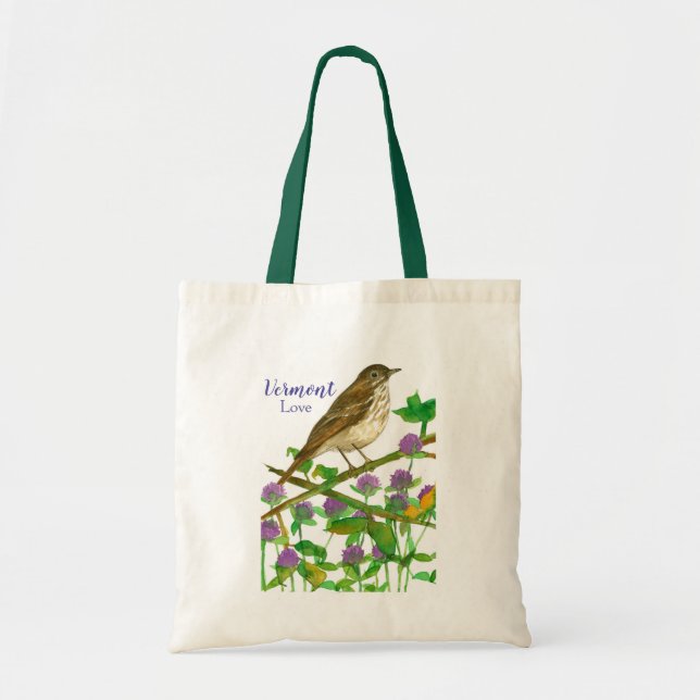 Vermont Souvenir Tote Hermit Thrush Bird Bag (Front)