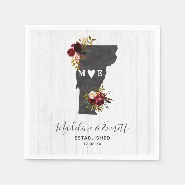 Vermont State Destination Rustic Wedding Monogram Napkin (Front)