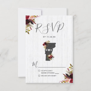 Vermont State Destination Rustic Wedding RSVP Card