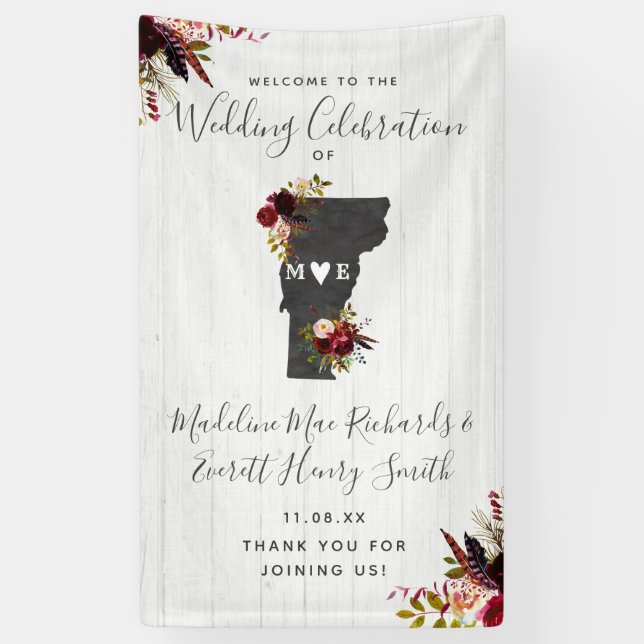 Vermont State Destination Rustic Wedding Welcome Banner (Vertical)