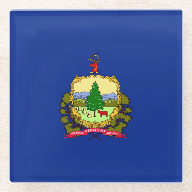 Vermont State Flag Design Decor Glass Coaster (Front)