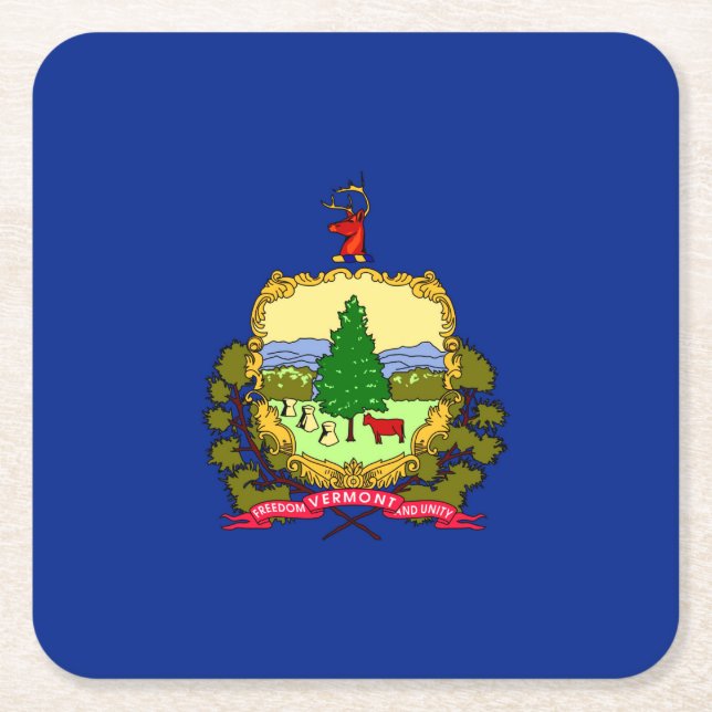 Vermont State Flag Design Square Paper Coaster (Front)