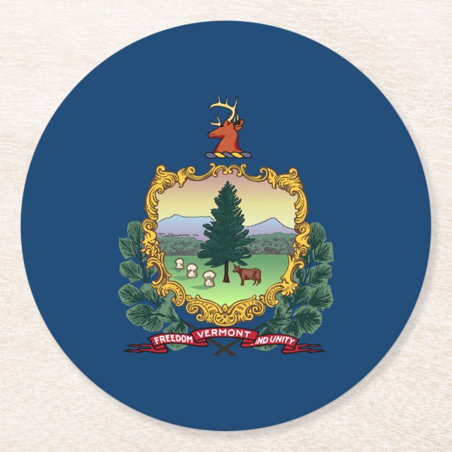 Vermont State Flag Round Paper Coaster (Front)