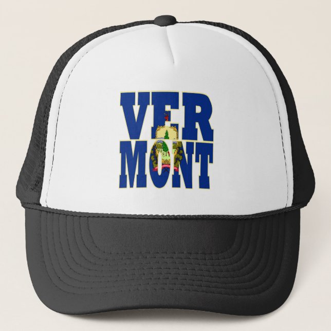 Vermont state  flag text trucker hat (Front)