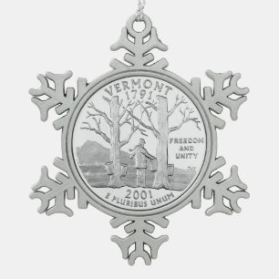 Vermont State Quarter Snowflake Pewter Christmas Ornament