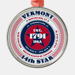 Vermont State Red White Blue Christmas Ornament