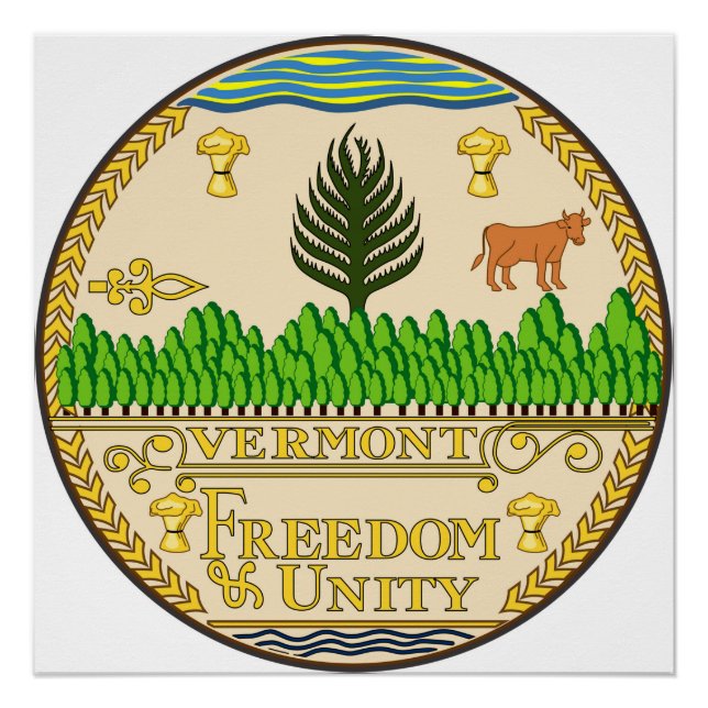 Vermont state seal america republic symbol flag us poster (Front)