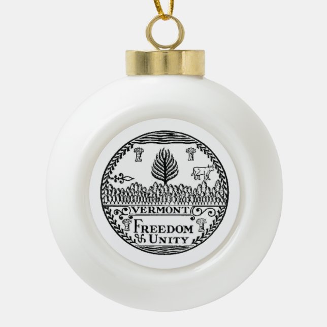Vermont State Seal Ceramic Ball Christmas Ornament (Front)