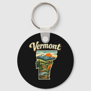 Vermont State Sunset Mountain Camping Lake Scene Key Ring