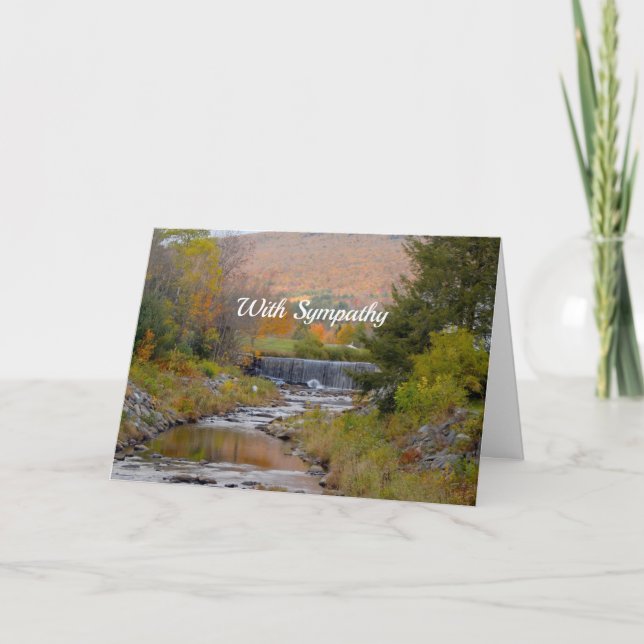 Vermont Stream Waterfall Autumn Photo Sympathy Card (Front)