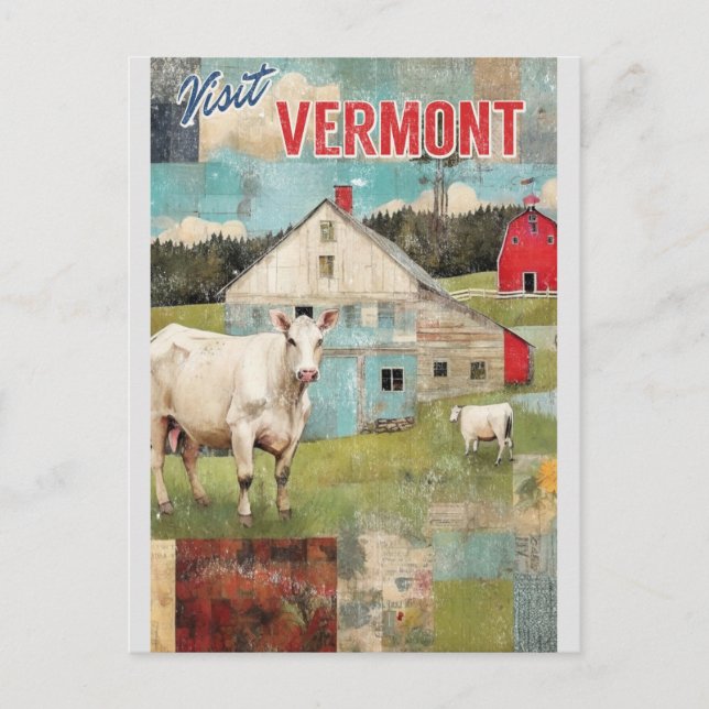 Vermont Stylised Vintage Farm Travel Postcard (Front)