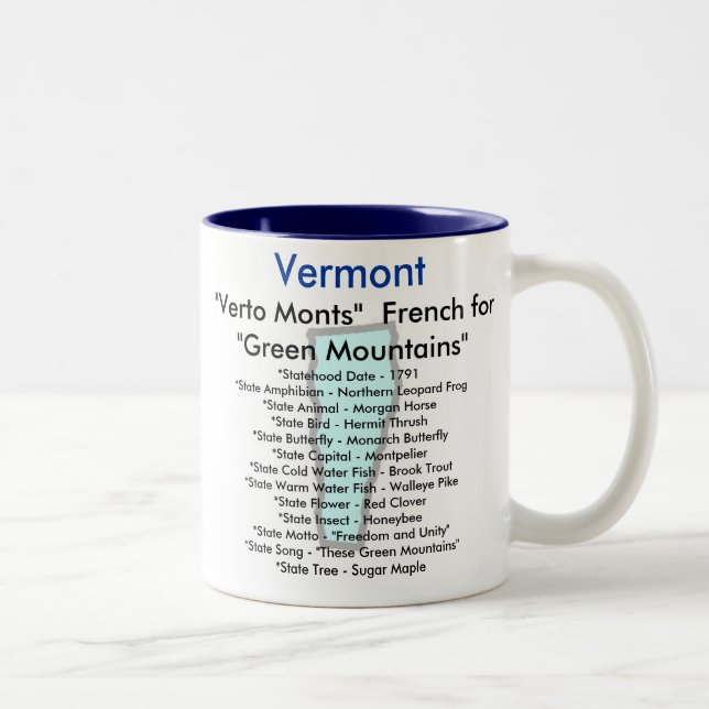 Vermont Symbols & Map Two-Tone Coffee Mug (Right)