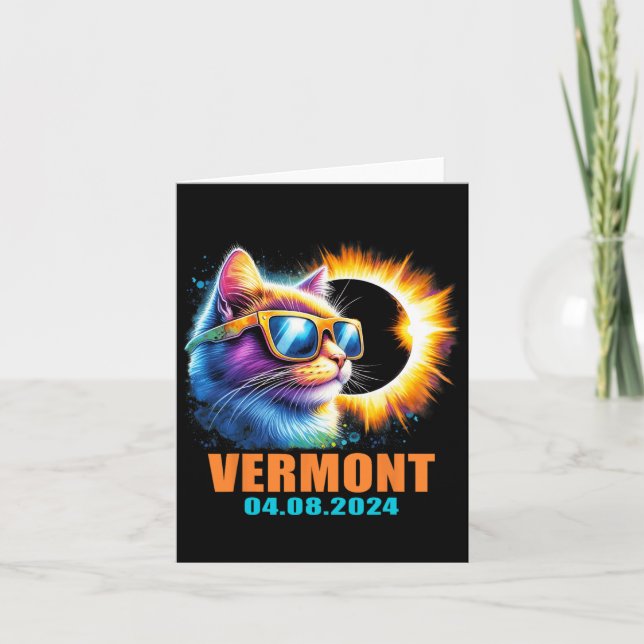 Vermont Total Solar Eclipse 2024 Cat Solar Eclipse Card (Front)