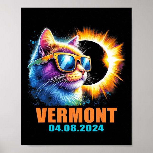 Vermont Total Solar Eclipse 2024 Cat Solar Eclipse Poster (Front)