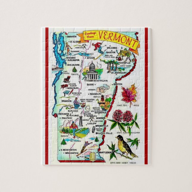 Vermont Vintage 8x10 Map Puzzle (Vertical)