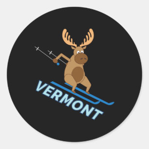 Vermont Vt Skiing Moose Winter Shirt  Classic Round Sticker