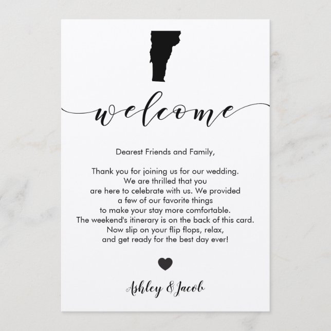 Vermont Wedding Welcome Letter & Itinerary Card (Front)