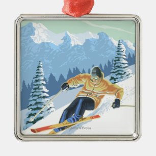 VermontDownhill Skier Scene Metal Ornament