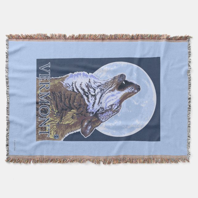 VermontHowling Wolf Throw Blanket (Front)