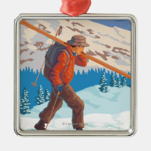VermontSkier Carrying Skis Metal Ornament
