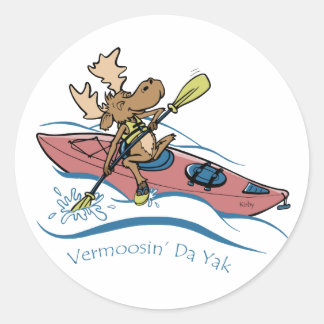 Vermoosin' Da Yak Vermont Kayaking Moose Classic Round Sticker