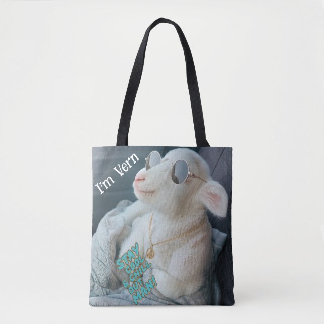 Vern the Prince of a  Lamb Riding Shotgun  Tote Bag (Front)