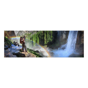 Vernal Fall Hiker and Rainbow Detail - Yosemite Photo Print