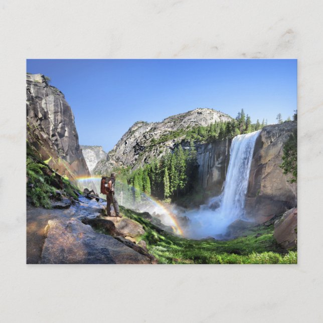 Vernal Fall Hiker and Rainbow - Yosemite Postcard (Front)