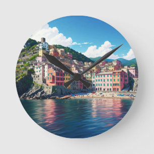 Vernazza, Cinqua Terra Magnet Round Clock