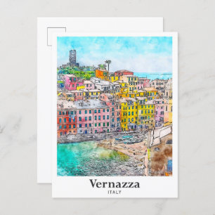 Vernazza Italy Travel Watercolor Sketch Hand Drawn Postcard