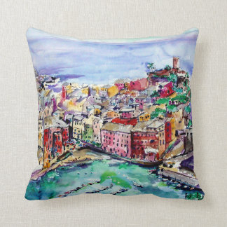 Vernazza Italy Watercolor Art Pillow
