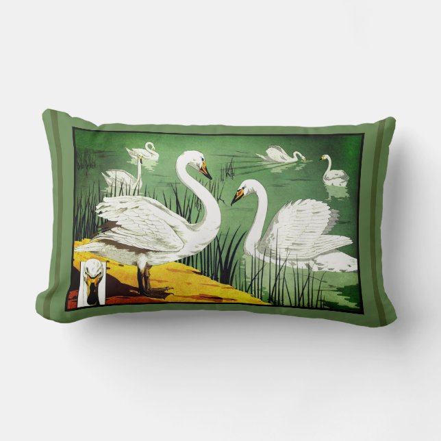 Verneuil Art Nouveau Design of Wild Swans Lumbar P Cushion (Front)