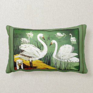 Verneuil Art Nouveau Design of Wild Swans Lumbar P Lumbar Cushion