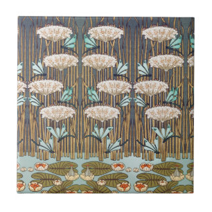 Verneuil Dragonfly Water Lily Art Nouveau: Vintage Ceramic Tile