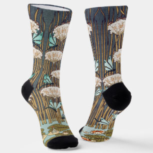 Verneuil Dragonfly Water Lily Art Nouveau: Vintage Socks