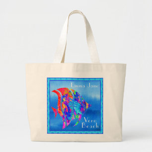 Vero Beach FL Fun Watercolor Ocean Fish Large Tote Bag