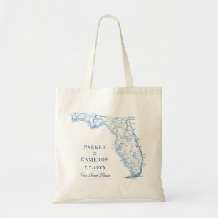 Vero Beach FL Map Elegant Navy Blue Wedding Favour Tote Bag