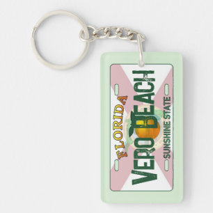 Vero Beach Florida flag license plate keychain