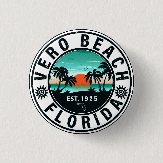 Vero Beach Florida Palm Tree Retro Sunset 60s 3 Cm Round Badge (Front)
