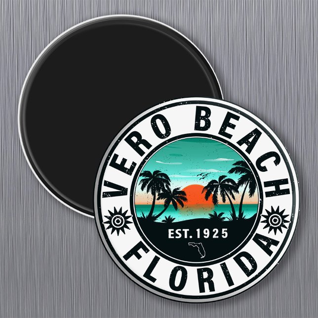 Vero Beach Florida Palm Tree Retro Sunset Souvenir Magnet (Creator Uploaded)