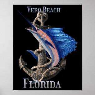 Vero Beach Florida Swordfish Marlin Ocean Fishing Poster